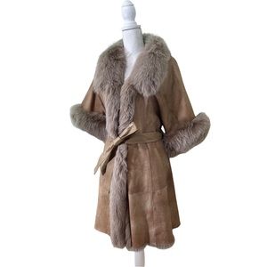 Beige Double-Faced Fur Coat with Belt